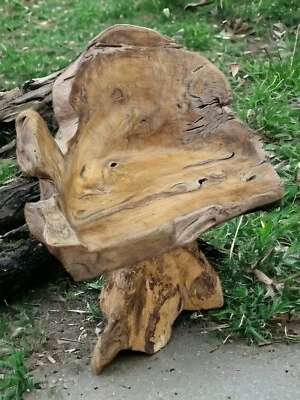 Teak Wurzelholz Stuhl Gartenstuhl Massiv Holz Sitz Sessel Hocker Bank Gartendeko - Bild 1 von 4