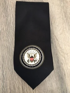US Navy Emblem Mens Necktie Patriotic United States Black Military Neck Tie 56” - Picture 1 of 7