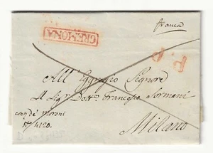 Lombardo Veneto - Prefilatelica 1835 per Milano con bolli Cremona e Portalettere - Picture 1 of 2
