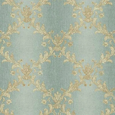 Papel pintado enrejado con rayas Aqua Ombre y brillo metálico dorado de York KP4983  Foto 1 de 2