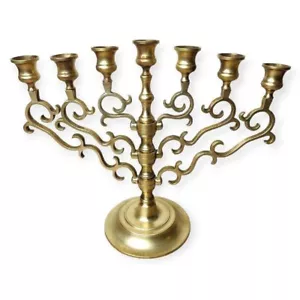 Grande Sinagoga Tempio Ottone Vintage Menorah 7 Rami Scorrevoli 13x16 Giudaica - Foto 1 di 10