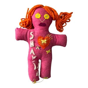 Vintage Handmade Felt Craft Pink Orange Yarn Hair Girl Doll 1960s 1970s 13" - Picture 1 of 11