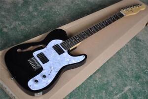 Black Electric Guitar  White Pearl Pickguard,Rosewood Fretboard,Semi-hollow Body