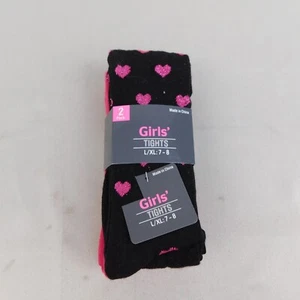 2-Pack Girls Knit Tights Socks Pink Heart Print 7-8 L/XL #971 - Picture 1 of 5