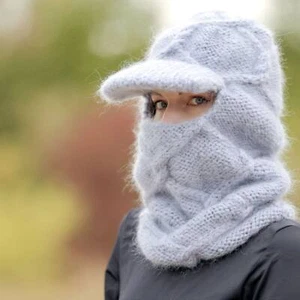 Designer mohair hat thick ski cap warm hand knitted fuzzy thick hat SUPERTANYA - Picture 1 of 22