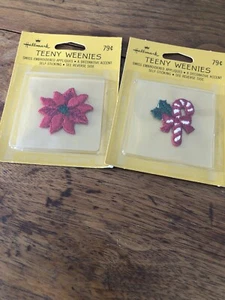 NOS 2 Hallmark Teeny Weenies Swiss Embroidered Appliques-Poinsettia Candy Cane - Picture 1 of 5