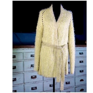 New NWT $160 Anthropologie Larkin Yellow Cardigan Shimmer Gold Sweater Medium M - Picture 1 of 9