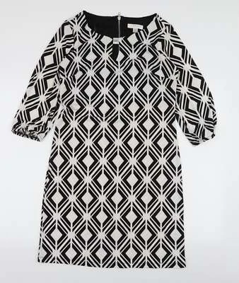 Kenar para mujer poliéster geométrico blanco línea A, talla 6, cuello redondo con cremallera Foto 1 de 4