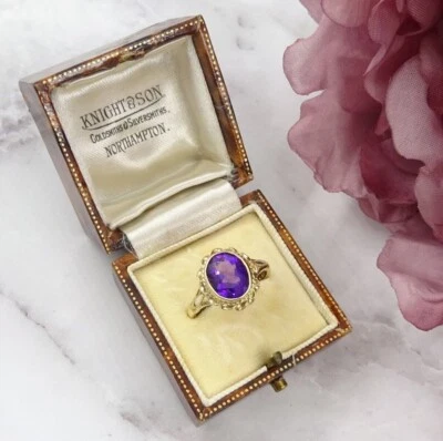 Золотое кольцо с аметистом 9 карат, британский размер N 1/2 - Изображение 1 из 4