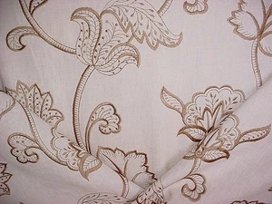 1Y Kravet Bronze Khaki Embroidered Jacobean Floral Drapery Upholstery Fabric - Picture 1 of 4