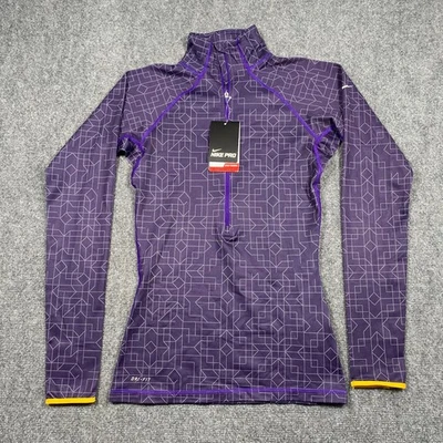 Top pulóver Nike Pro Dri-Fit XS para mujer 1/4 media cremallera púrpura geométrico 577185 Foto 1 de 4