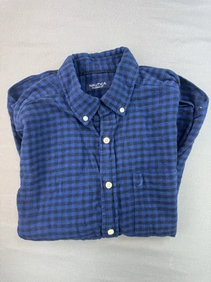 Nautica Plaid Mens Flannel Shirt Size Large Blue Classic Fit Button Down - Image 1 of 4
