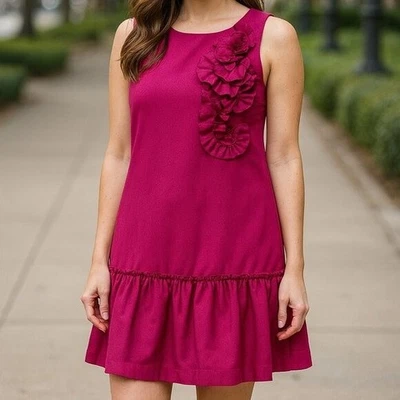 ROBERT RODRIGUEZ Dress Womens 0 Pink Silk Ruffle Sleeveless - Image 1 of 4