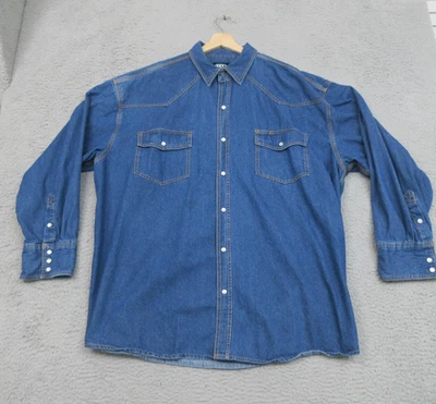 Camisa de mezclilla Key para hombre 2XL azul perla occidental a presión manga larga vaquero ropa de trabajo Foto 1 de 4