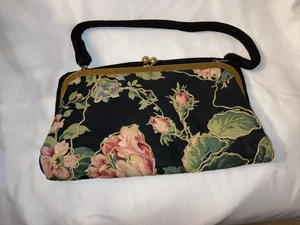 Vintage 60’s Garay Purse Floral Fabric Metal Frame Kiss Clasp Strap - Bild 1 von 8