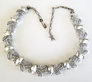 Vintage signierter Stern silberfarben Blatt Panel Link Halsband Halskette 17,5" verstellbar - Bild 1 von 5