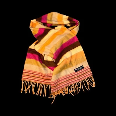 Bufanda Vintage Multicolor 100% Cachemira Hecha en Escocia Naranja Marrón Rosa Lujo Foto 1 de 4
