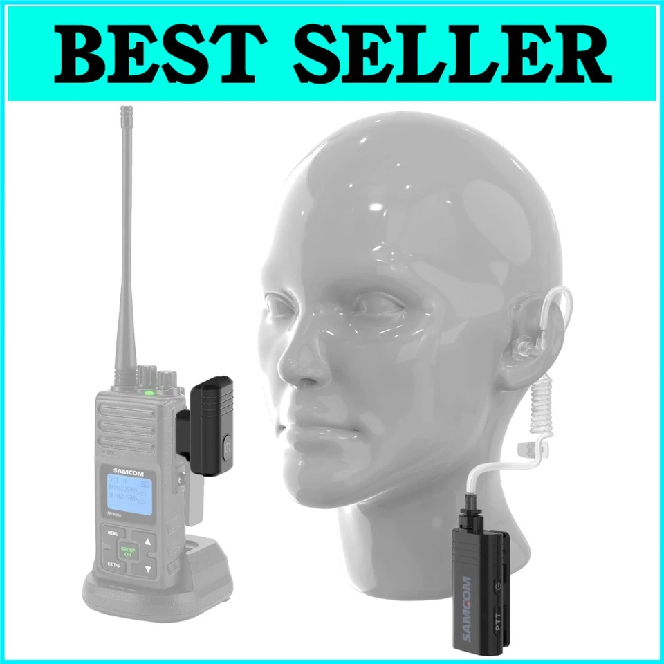 SAMCOM BTEAR01 Wireless Earpiece with Clear Airtube Tube 2 Pin Dongle Black