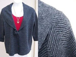 Elena Solano 100% wool plus size 1x cardigan sweater jacket coat rosette topper - Picture 1 of 10