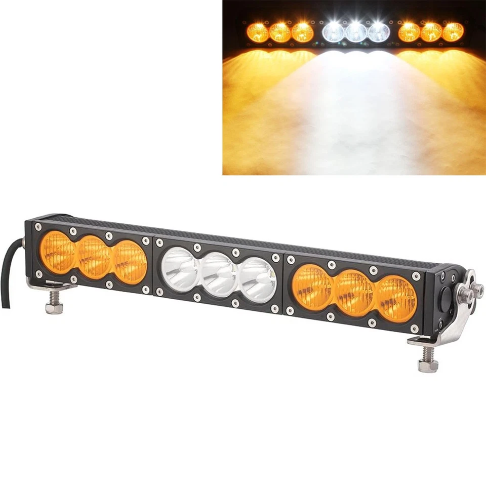 16.6" 90W LED Light Bar Single Row Amber/White Spot & Flood Combo Beam Trucks Foto 1 de 4