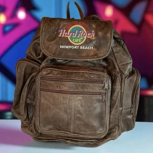 Vintage Hard Rock Cafe Newport Beach Leder Rucksack grau Tasche 90er Rock ‘n Roll - Bild 1 von 16