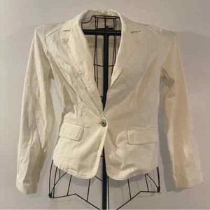 Baccini White Jean Stretch 98% Cotton Blazer Jacket Size S - Picture 1 of 6