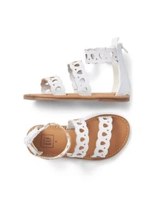 Gap Toddler Girls Brown White Scallop Strappy Stacked Heel Faux Leather Sandal 8 - Picture 1 of 1