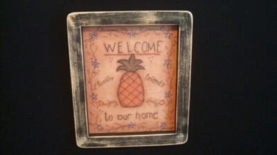Prim Print *WELCOME TO OUR HOME with PINEAPPLE* black handmade frame 6 1/2" x 8" - Image 1 of 2