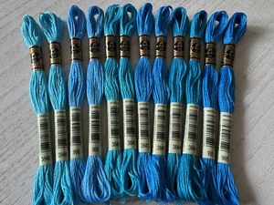 DMC 100% Cotton Embroidery Floss Thread~Lot of 12 Skeins~Bright Blue Shades - Picture 1 of 5