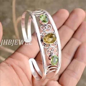 Faceted Peridot & Citrine Topaz Gemstone 925 Sterling Silver Charming Bracelet - Picture 1 of 4