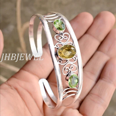 Faceted Peridot & Citrine Topaz Gemstone 925 Sterling Silver Charming Bracelet - Image 1 of 4