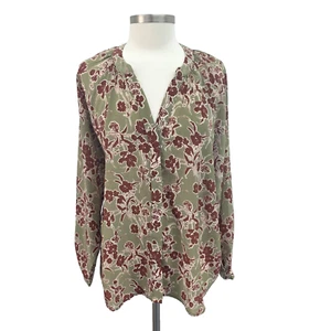 Anthropologie Bishop + Young Top Womens Size L Green Floral Long Sleeve Button - Picture 1 of 14