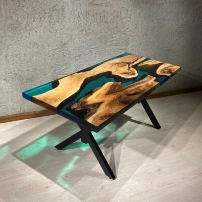Green Epoxy Resin Dining Table | Epoxy Coffee Table Top for Home Decor - Image 1 of 4