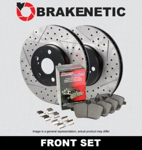 FRONT Premium Drill Slot Brake Rotors + Ceramic Pads BPK47728 - Picture 1 of 2