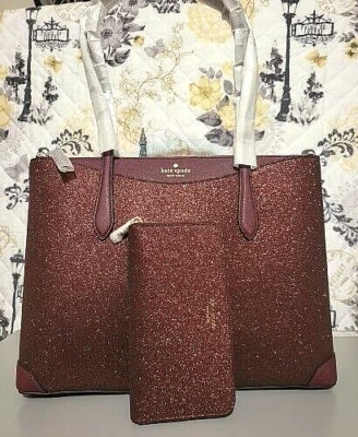 Kate Spade Large Joeley Lola Shimmy Glitter Zip Handbag & Wallet Set - Deep Nova - Image 1 of 4