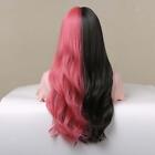 26 Zoll halb schwarz halb rosa Perücken langes lockiges Haar zwei Farben geteilt bequem