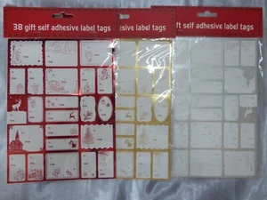 CHRISTMAS FOIL GIFT LABELS TAGS ADHESIVE STICKY BACKED SILVER RED GOLD - Picture 1 of 7
