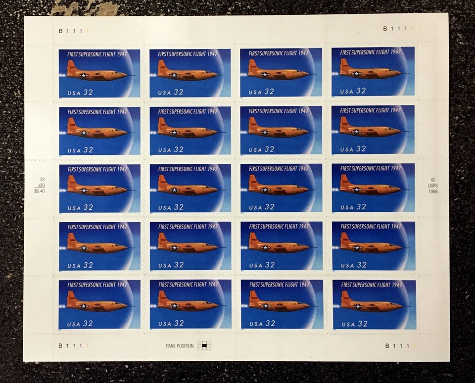 1997USA #3173 32c First Supersonic Flight - Sheet of 20  Mint NH airplane - Image 1 of 1