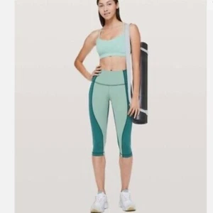 Leggings Lululemon Wunder Under Crop HR verde curvo taglia 6 - Foto 1 di 8