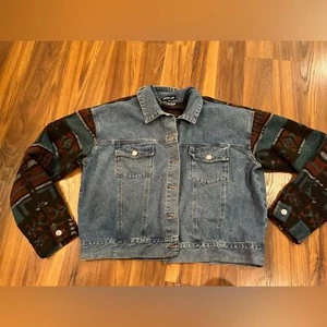 Jacquie ” Denim Jacket with Aztec Sleeve ( Blue ) rehab lab - Picture 1 of 4