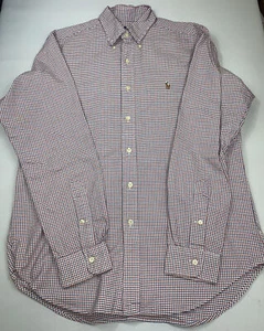 Ralph Lauren Mens Red White Blue Check Long Sleeve Button Down Classic Fit M - Imagen 1 de 9