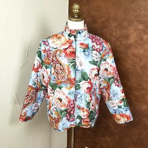Allison Daley Quilted Jacket Womens Size P8 Blue Floral Lightweight Full Zip - Picture 1 of 6