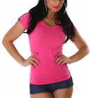 Damen T-Shirt Longshirt Pink Basic V Ausschnitt einfarbig Slim sexy 32