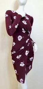 Contemporary Forever 21 Burgundy Sexy Knit Tropical Sarong Look LS Dress NWT XS - Picture 1 of 6