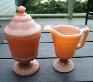 Vtg Mosser Degenhart Milk Glass Pink Forget Me Not Matching Creamer Sugar Lid - Picture 1 of 6