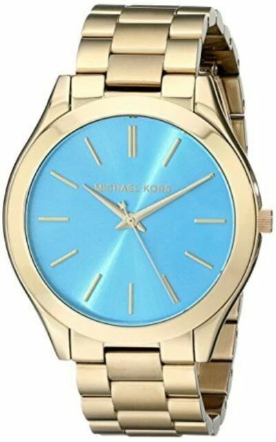Michael Kors MK3265 Gold Tone Slim Runway Turquoise Blue Dial Watch