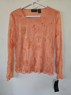 Blusa Top Floral Transparente Coral Melocotón Relativity Para Mujer Nueva con Etiquetas Talla Grande Foto 1 de 4
