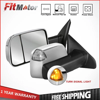 Chrome Power Heated Tow Mirrors For 02-09 Dodge Ram 1500/2500/3500 Left+Right - Image 1 of 4