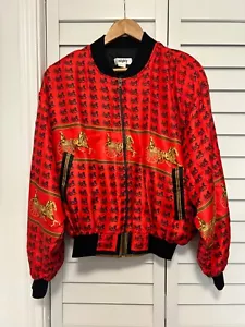 vintage 80s 90s red black designer horse carriage bomber jacket XL - Picture 1 of 5
