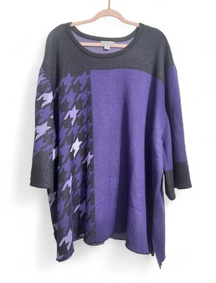 Catherines Jacquard Colorblock Sweater Top 3XL Purple NEW - Image 1 of 4